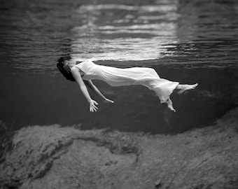 Floating Underwater, 1947. Digital Photo Download. Vintage Black & White Photograph. Water, Lake, Florida, 1940s, 40s.