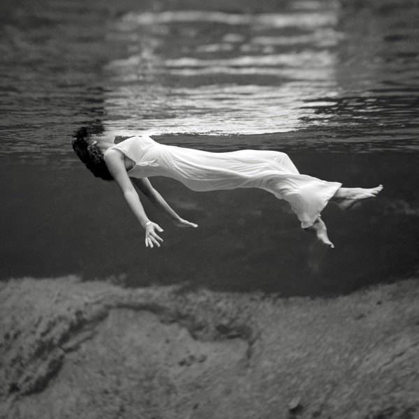 Floating Underwater, 1947. Vintage Photo Reproduction Print. Black & White Photograph. Water, Lake, Florida, 1940s, 40s.