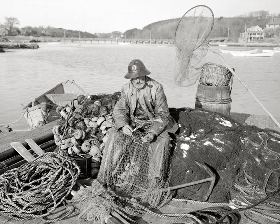 Cape Ann Fisherman, Vintage Photo Reproduction Black