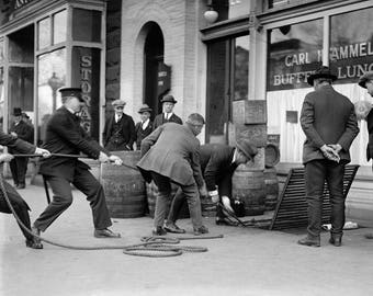 Police Seizing Bootleg Liquor, 1923. Vintage Photo Reproduction Poster Print. Black & White Photograph. Prohibition, Speakeasy, 1920s, 20s.
