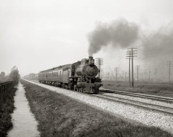 The Pennsylvania Flyer, 1906. Digital Photo Download. Vintage Black & White Photograph. Railroad, Trains, Locomotive, Steam Train.
