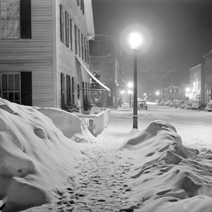 Snowy Night in Vermont, 1940. Vintage Photo Reproduction Print. Black & White Photograph. Winter, Storm, Nature, 1940s, 40s.