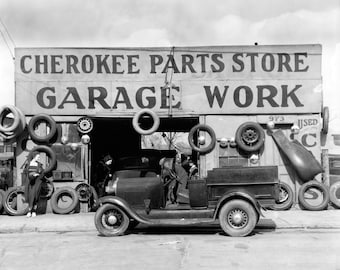 Cherokee Parts Store, 1936. Digital Photo Download. Vintage Black & White Photograph. Garage, Mechanic, Automobiles, 1930s, 30s.