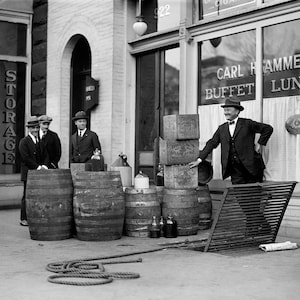 Bootleg Liquor Raid, 1923. Vintage Photo Reproduction Print. Black & White Photograph. Prohibition, Speakeasy, 1920s, 20s.