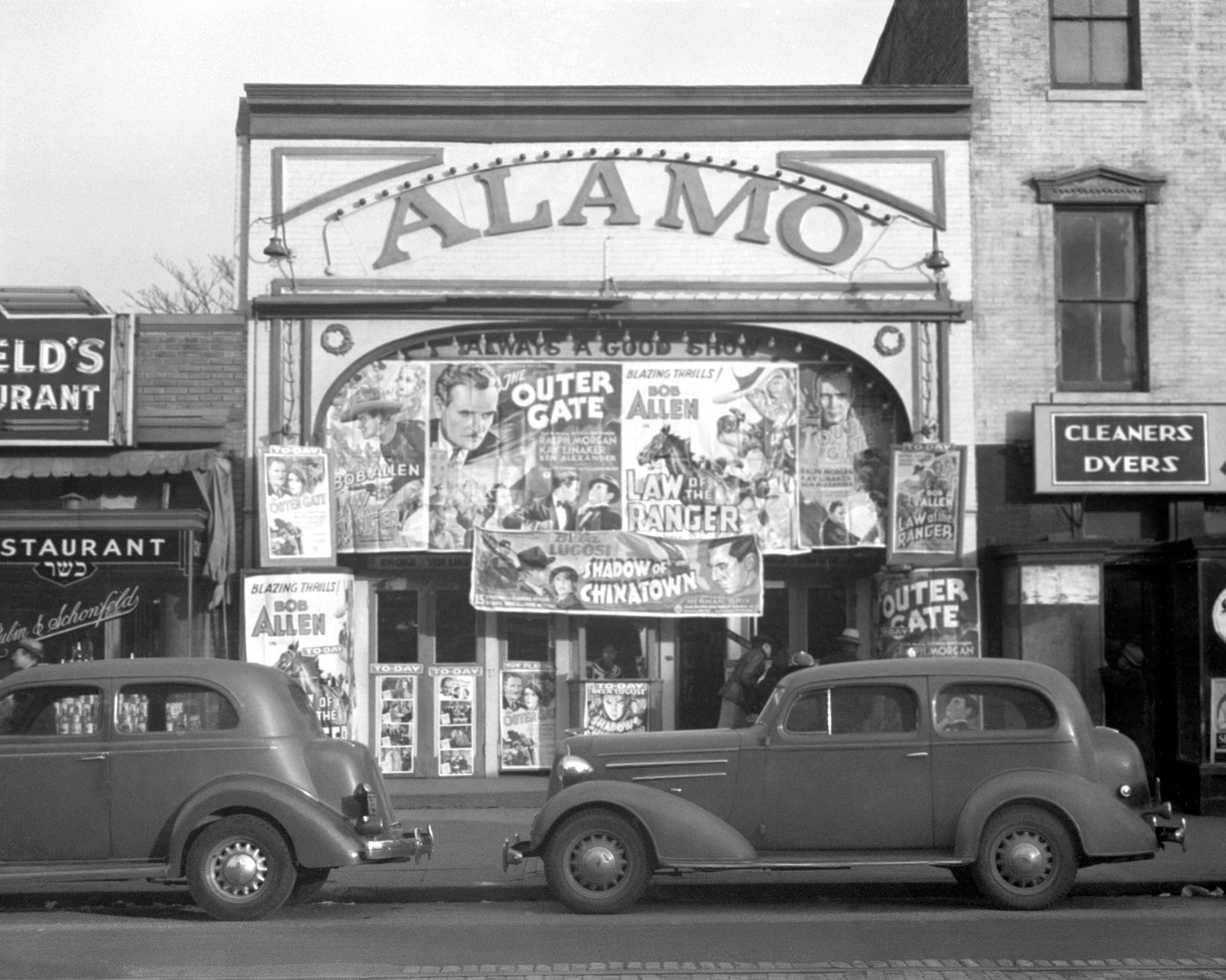 The Alamo Movie Theater, 1937. Vintage Photo Reproduction Print. Black