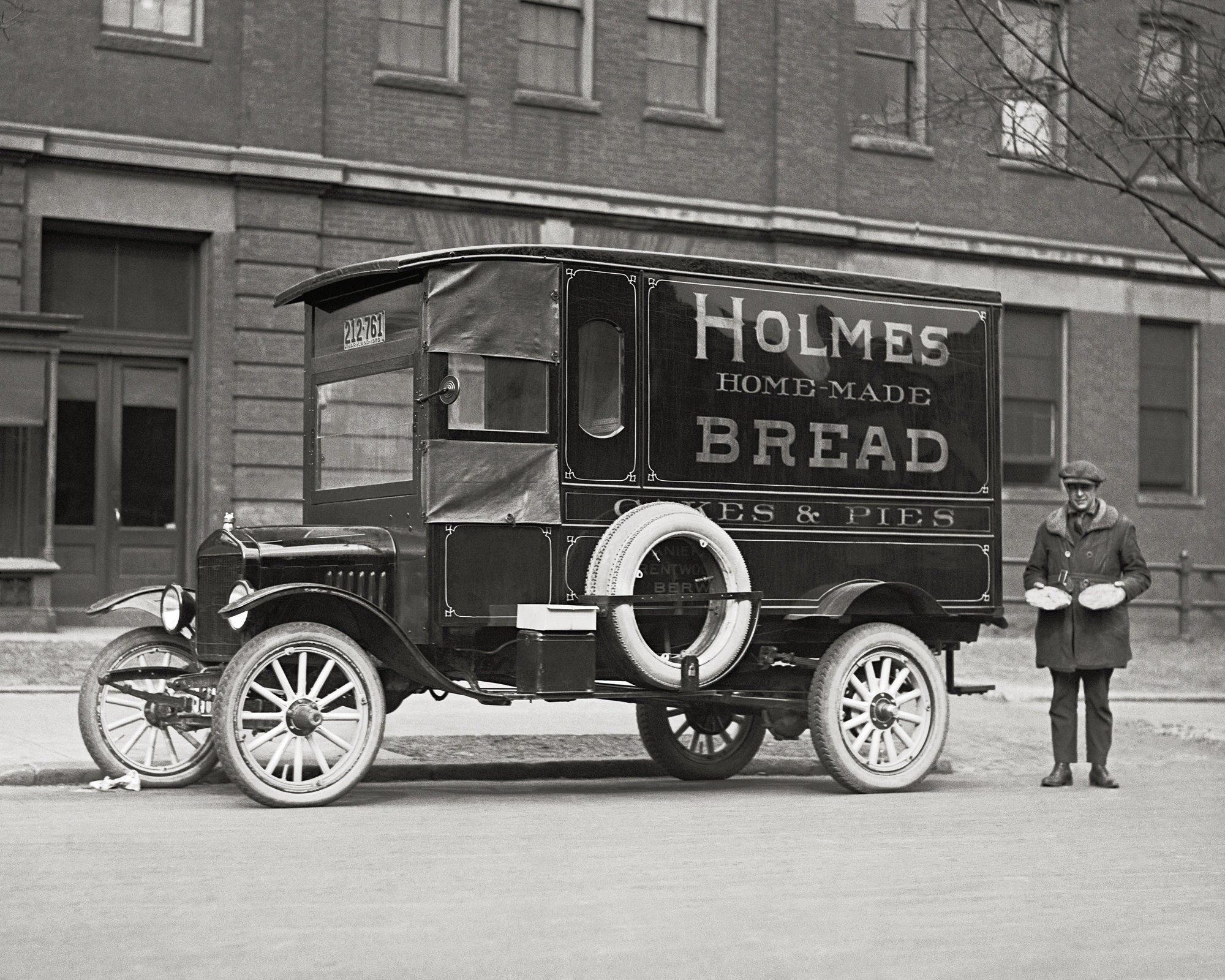 Bakery Delivery Truck, 1923. Vintage Photo Reproduction Print. Black
