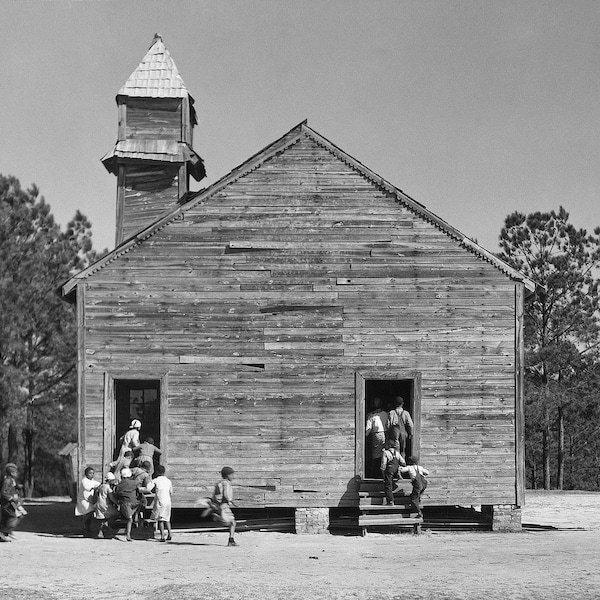 Rural Schoolhouse, 1937. Vintage Photo Reproduction Print. Black & White Photograph. School, Teacher, Children, 1930s, 30s.