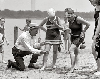 Beach Police, 1922. Vintage Photo Reproduction Print. Black & White Photograph. Summer, Vacation, Flapper, 1920s, 20s, Retro.