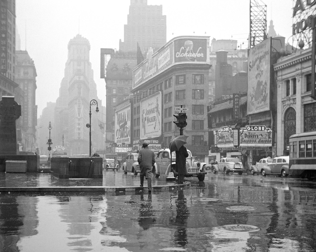 A rainy day in Times Square, New York City, 1943 Wall Art, Canvas Prints,  Framed Prints, Wall Peels