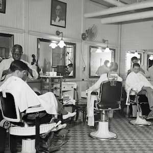 Capitol Barber Shop, 1938. Vintage Photo Reproduction Print. Black & White Photograph. Barbershop, Shaving, Haircut, 1930s, 30s.