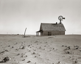 Dust Bowl Farm, 1938. Digital Photo Download. Vintage Black & White Photograph. Texas, Windmill, Desolate, Abandoned, 1930s, 30s.