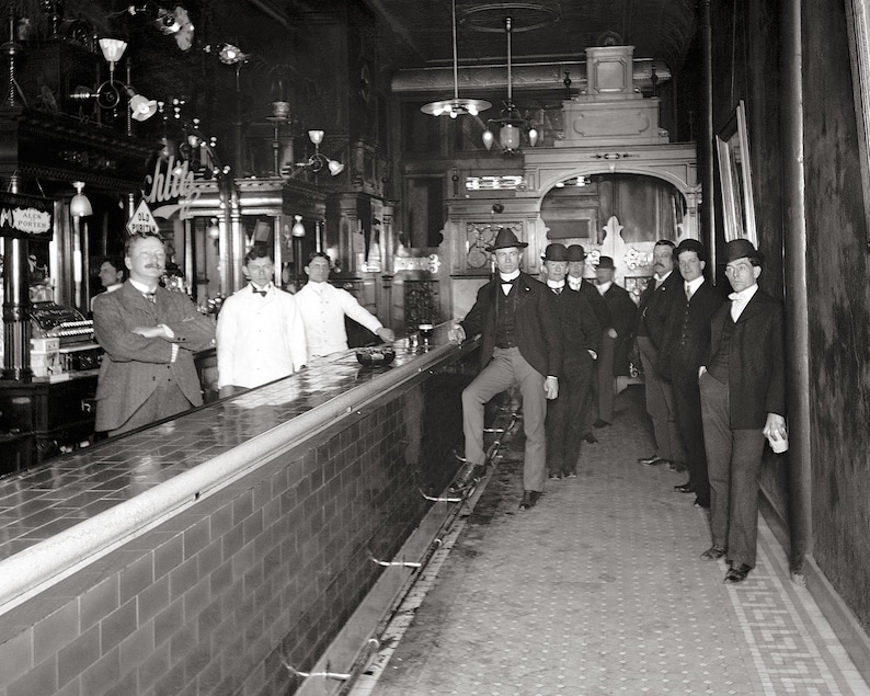 Gentlemen At The Bar 1910. Vintage Photo Reproduction Poster image 0