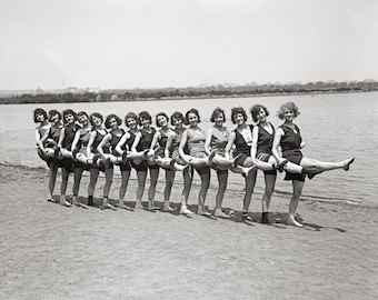 Bathing Beauties, 1923. Vintage Photo Reproduction Print. Black & White Photograph. Beach, Summer, Flappers, 1920s, 20s, Historical.