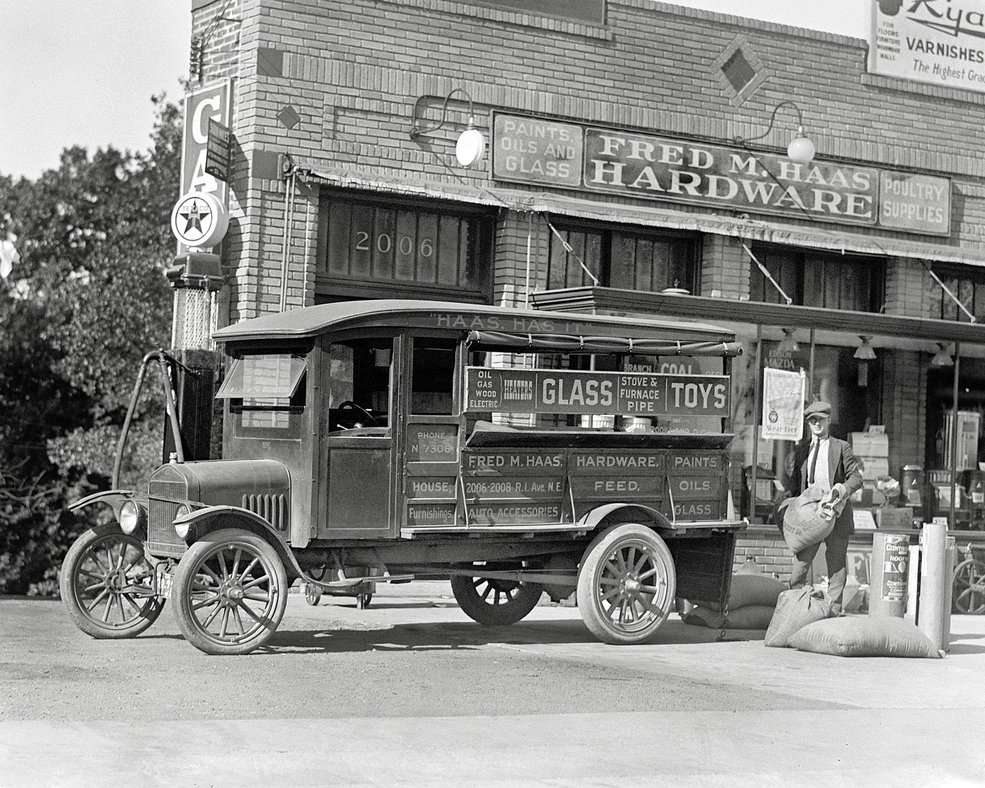 Hardware Store Delivery Truck, 1924. Vintage Photo Reproduction Print. Black & White Photograph