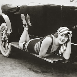 Silent Film Starlet, 1918. Vintage Photo Reproduction Print. Black & White Photograph. Glamour, Cars, Pinup, Pin Up, 1910s.