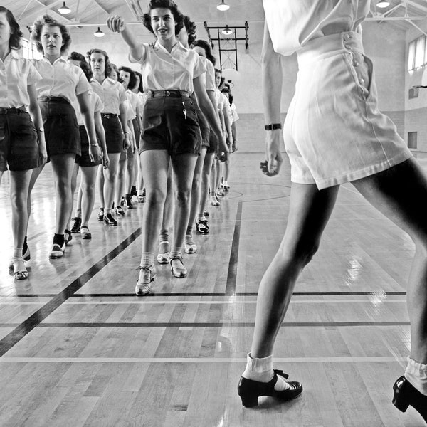 Tap Dancing Class, 1942. Vintage Photo Reproduction Print. Black & White Photograph. Dance, Dancers, Girls, 40's, 1940's, Historical.