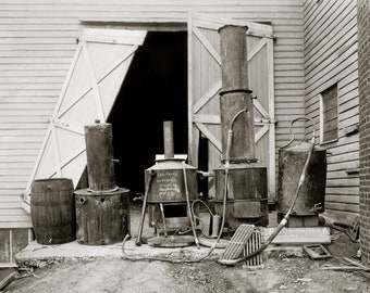 Moonshine Still Seized by Police, 1926. Digital Photo Download. Vintage Black & White Photograph. Prohibition, 1920s, 20s, History.