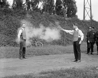 Police Testing Bulletproof Vest, 1923. Digital Photo Download. Vintage Black & White Photograph. Gun, Pistol, Shooting, 1920s, 20s.