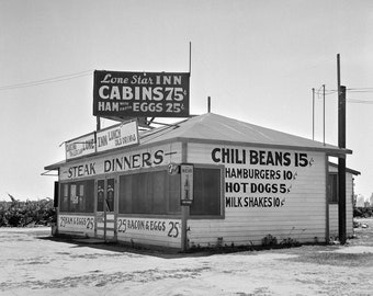 Roadside Diner, 1939. Digital Photo Download. Vintage Black & White Photograph. Cafe, Restaurant, Road Trip, Food, 1930s, 30s.