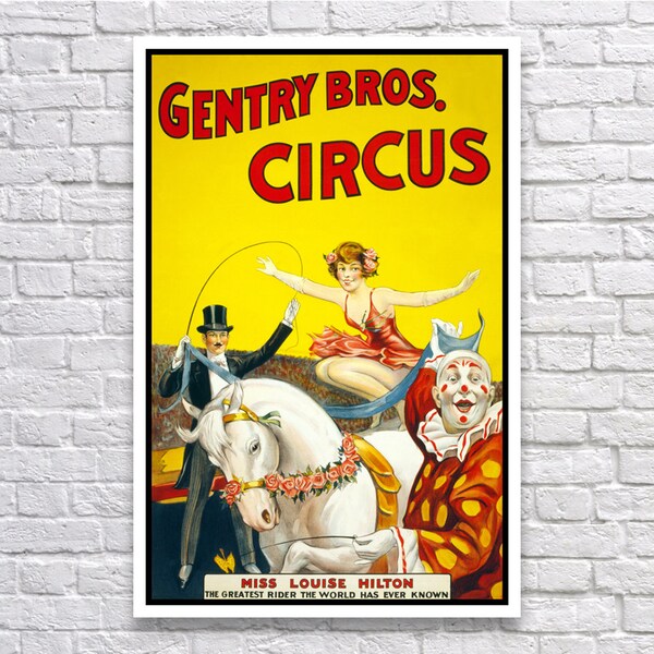 Circus Trick Rider, 1920. Vintage Poster Reproduction Print. Acrobat, Horse, Ringmaster, Clown, Advertising, 1920s, Retro, Poster Art.