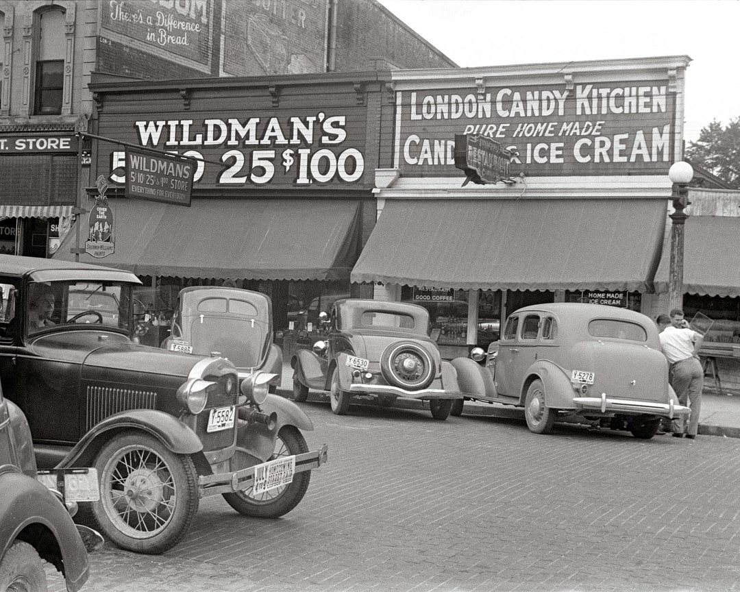 Candy & Ice Cream Shop, 1938. Vintage Photo Reproduction Print. Black