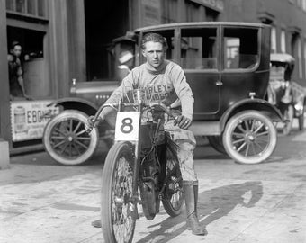 Champion Motorcycle Racer, 1922. Digital Photo Download. Vintage Black & White Photograph. Motorcyle Racing, 1920s, 20s.