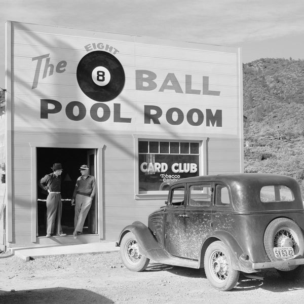 The Eight Ball Pool Room, 1940. Vintage Photo Reproduction Print. Black & White Photograph. Pool, Billiards, Pool Hall, 1940s, 40s.