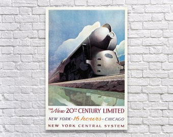 20th Century Limited, 1938. Digital Download. Vintage Poster Art, Train, Railroad, Travel, Art Deco, New York, Chicago, 1930s, Historical