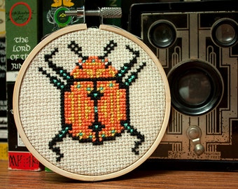 Beetle Mini Cross Stitch Pattern PDF for Instant Download - Pictured in 3 Inch Hoop