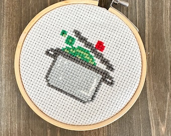 Love Pot Mini Cross Stitch Pattern PDF for Instant Download - Pictured in 3 Inch Hoop