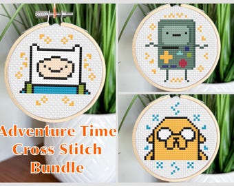 Adventure Time Cross Stitch Pattern Bundle – Finn, Jake, BMO (PDF Download)