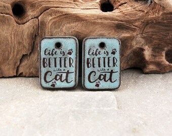 Ceramic Life Is Better with A Cat ceramic earring charms,  ceramic beads, ceramic component, jewelry making beads