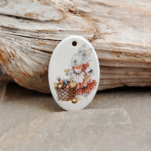 Ceramic Easter Bunny pendant, ceramic beads, ceramic charms, ceramic components, jewelry components, jewelry making