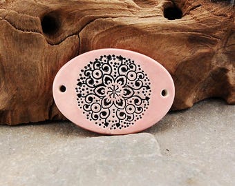 Ceramic Soft Pink Mandala Bracelet Bar, Bracelet connector, Bracelet Focal Bead,  Ceramic Component, Ceramic Beads