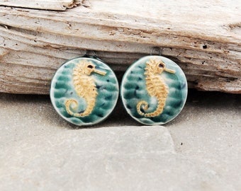 Ceramic Sea Horse earring charms, ceramic beads, ceramic charms, ceramic components, jewelry components, jewelry making