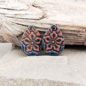 Ceramic boho flower earring charms, ceramic earring charms, ceramic component, jewelry making beads