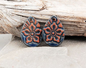 Ceramic boho flower earring charms, ceramic earring charms, ceramic component, jewelry making beads