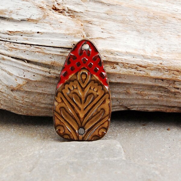 Ceramic Tribal Shield pendant, ceramic component, jewelry making beads, ceramic beads