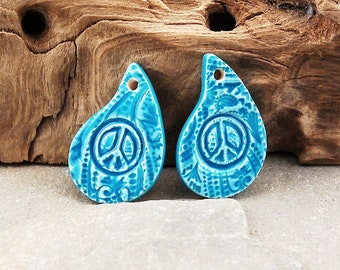 Ceramic  Paisley Peace Sign earring charms, ceramic beads, ceramic charms, ceramic components, jewelry components, jewelry making