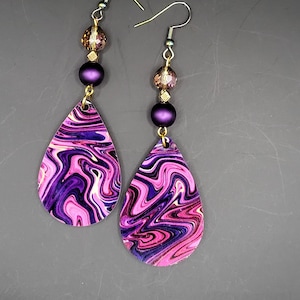 Grape Psychedelic l TearDrop Earrings l Cute l Purple Pink l Birthday Gift