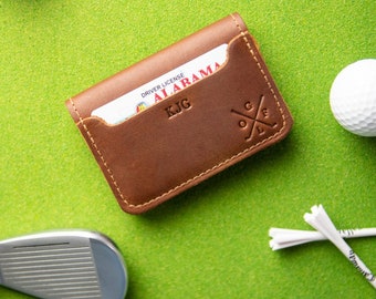 Personalized Leather Bifold Wallet - Customized for Him Front Pocket Wallet - Gift for Him and Groomsmen - The Golf Gates Leather Money Clip