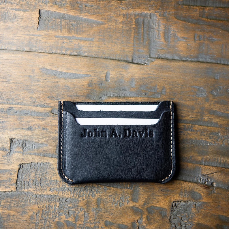 Minimalist Wallet-Personalized Leather Front Pocket Wallet-Compact and Slim Full Grain Leather-The Bradford Black