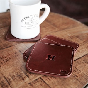 Gifts for Her/Him-Personalized Leather Gifts-Coasters-Personalized Leather-Handmade Coaster Set of 4-The Ranch House Square
