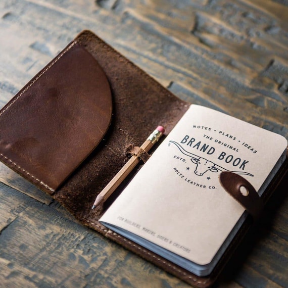 Personalized Full Grain Leather Field Notes with Pencil Journal Sleeve-Planner - The Surveyor