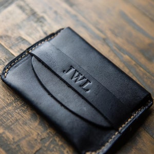 Christmas Gift-Stocking Stuffer-Minimalist Wallet Personalized Leather Front Pocket Wallet No. 3 Babe Unique Handmade Groomsmen Gifts Black