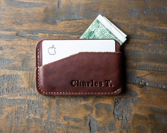 Christmas Gift Minimalist Wallet-Personalized Leather Front Pocket Wallet-Compact and Slim Full Grain Leather-Groomsmen Gift-The Charleston