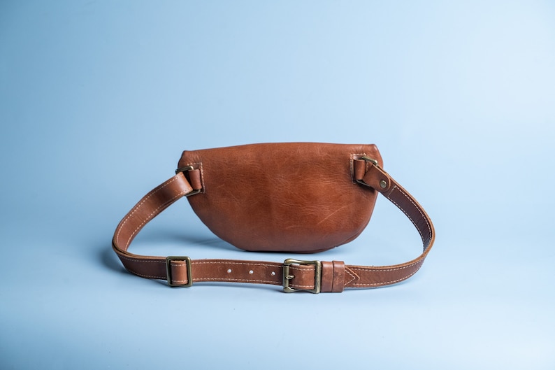 Leather Fanny Pack Mother's Day Gift for Her Full Grain Leather Zipper Pouch with Adjustable Strap Crossbody Bag The Sage image 9