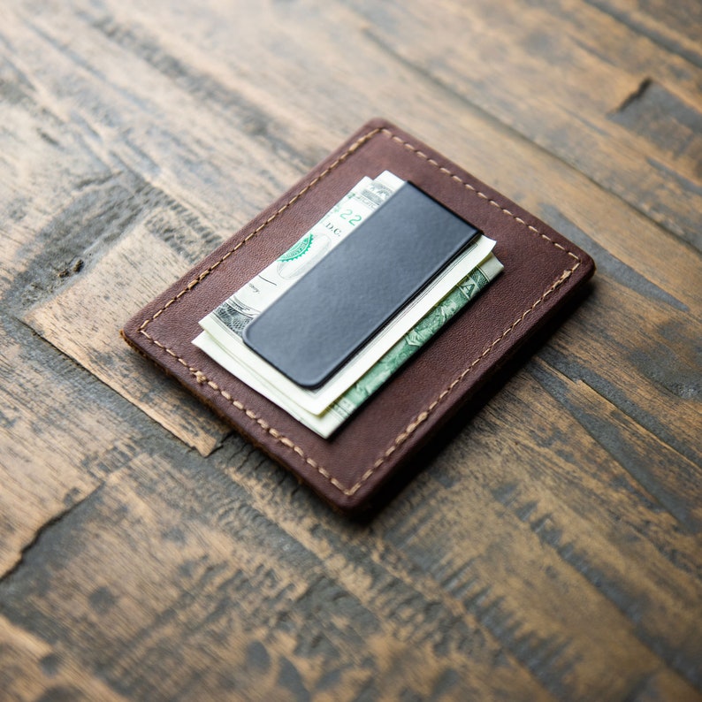 Christmas Gift Minimalist Wallet with Money Clip-Slim Credit Card Holder Full Grain Leather Wallet-Groomsmen Gift-Gifts for HimThe Trey image 5