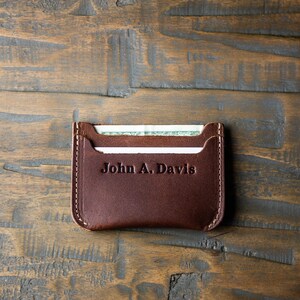 Minimalist Wallet-Personalized Leather Front Pocket Wallet-Compact and Slim Full Grain Leather-The Bradford Brown