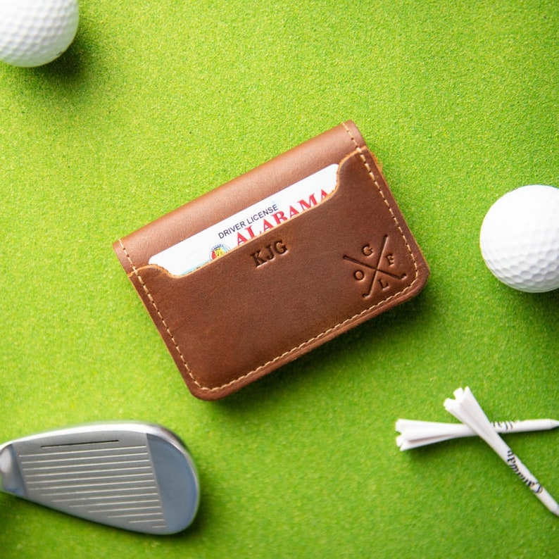 Personalized Leather Bifold Wallet Customized for Him Front Pocket Wallet Gift for Him and Groomsmen The Golf Gates Leather Money Clip image 1